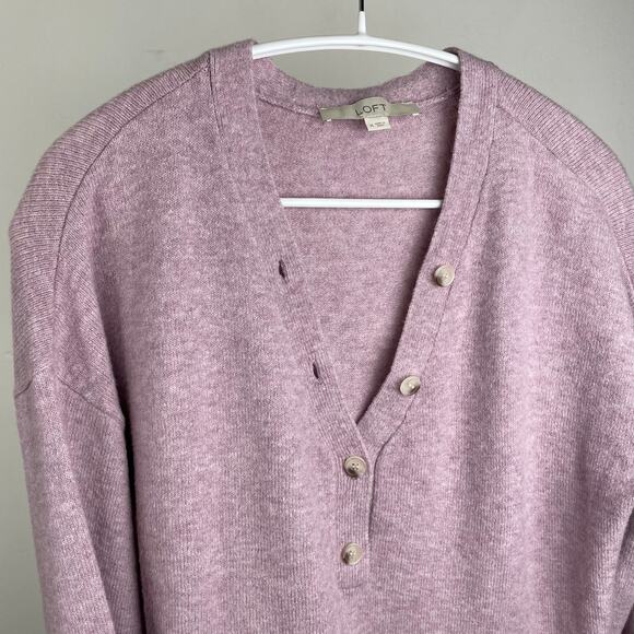 LOFT Slouchy Henley Sweater M Knit Pullover Long Sleeve Lilac Purple Cozy Lounge - Picture 12 of 12